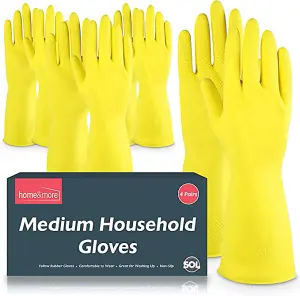 4 Pairs Household Rubber Gloves Medium, Yellow Washing Up Gloves Medium, Non Slip Cleaning Gloves, Dishwashing Gloves