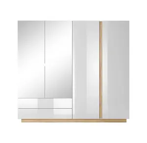 Arco Contemporary 4 Hinged Door Wardrobe 7 Shelves 2 Drawers 1 Rail White Gloss (H)2040mm (W)2200mm (D)540mm