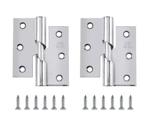 Chrome-plated Metal Right Butt Door hinge N429 (L)75mm (W)75mm, Pack of 2