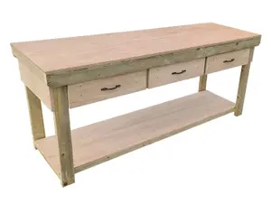 Wooden Eucalyptus hardwood top workbench, tool cabinet with drawers (V.1) (H-90cm, D-70cm, L-210cm)