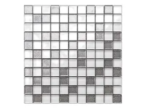 Glass mosaic on mesh for bathroom or kitchen 300mm x 300mm - Silver Crystal