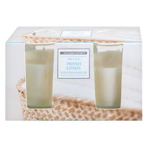 Fresh Linen Glass Jar Votive Candles Luxury Scented White Decor (2 Pack)