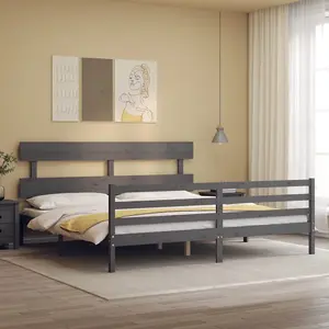 Berkfield Bed Frame with Headboard Grey 200x200 cm Solid Wood