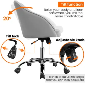 Yaheetech Height Adjustable Swivel Desk Chair with Castors and Armrests - Light Grey / Velvet