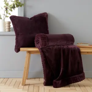 Catherine Lansfield Velvet and Faux Fur 55x55cm Cushion Plum