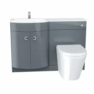 Nes Home Grey 1100 mm Bathroom Basin Vanity Unit and Back To Wall WC Toilet Suite Dene