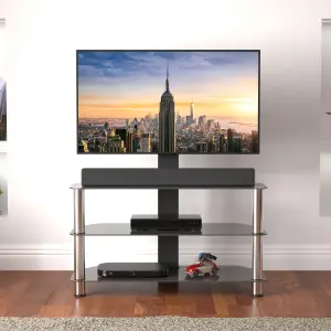 AVF Black Glass 90cm TV stand with TV Mounting Column