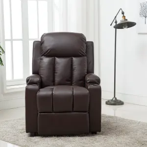 Studio Leather Recliner W Drink Holders Armchair Sofa Chair Cinema Gaming (Brown)