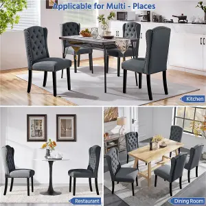 Yaheetech 2pcs Button Tufted Dining Chairs with Wood Legs Dark Grey