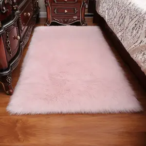 Pink Rectangle Soft Shaggy Rug Kids Rooms Decor Floor Rugs 120cm L x 60 cm W