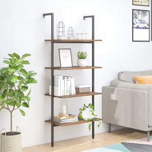 Berkfield 4-Tier Leaning Shelf Dark Brown and Black 64x35x152.5 cm