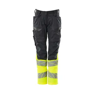 Mascot Accelerate Safe Ladies Diamond Fit Trousers with Kneepad Pockets (Navy/Hi-Vis Yellow)  (30.5) (Leg Length - Regular)