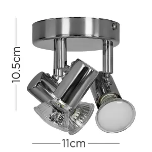 ValueLights Consul 3 Way Chrome Ceiling Bar Spotlight and GU10 Spotlight LED 3W Warm White 3000K Bulbs