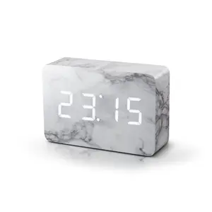 Sleek & Chic Modern Digital Birch Solid Wood Electric Alarm Tabletop Clock Marble/White