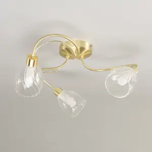 Litecraft Cora Satin Brass 3 Arm Tangle Bathroom Flush Ceiling Light