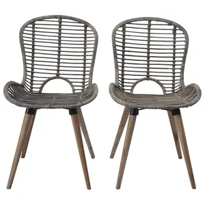 Berkfield Dining Chairs 2 pcs Brown Natural Rattan