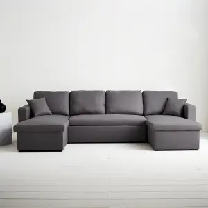 sweeek. 4-seater panoramic sofa bed in fabric Urban Charcoal Grey 281x142x86 cm