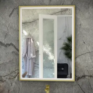 RAK Art Square 600x800mm Brushed Gold Square with Touch Sensor Illuminated Mirror IP44