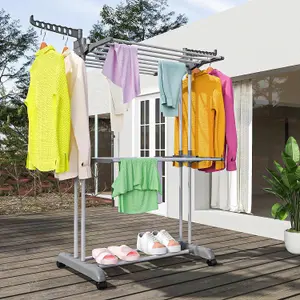 3 Tiers Foldable Stainless Steel Clothes Airer Drying Rack for Indoor Outdoor-Grey