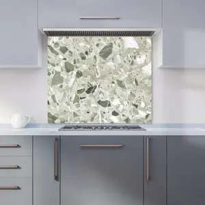 Sage Green And White Quartz Effect Premium Glass Kitchen Splashback W700mm x H750mm