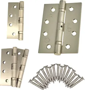 EAI - 4" Door Hinges & Screws G11 FD30/60  - 102x76x2.7mm Square - Satin Nickel Plated - Pack of 2 Pairs