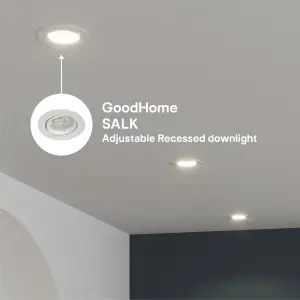 GoodHome Salk White Adjustable LED Neutral white Downlight 4.8W IP20, Pack of 3