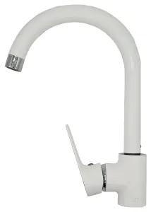 Invena White/Chrome Kitchen Sink Elegant Standing Mixer Tap Single Lever Tap