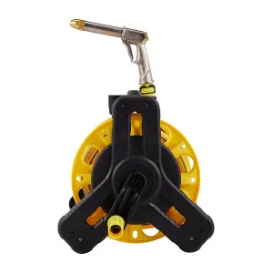 25m Portable Garden Watering Hose Reel Set with 3 Modes in Yellow and Black