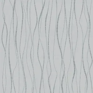 Galerie Home Collection Grey Metallic Geometric Wave Lines Wallpaper Roll