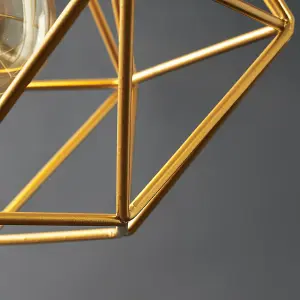 ValueLights Pair Of Modern Geometric Gold Metal Basket Cage Ceiling Pendant Light Shades