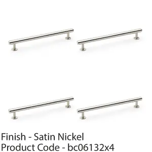 4 PACK - Round T Bar Pull Handle - Satin Nickel - 192mm Centres SOLID BRASS Drawer Door