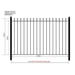 MANA Metal Ball Top Garden Fence Panel 1830mm (6ft) GAP x 1220mm High MAZP02