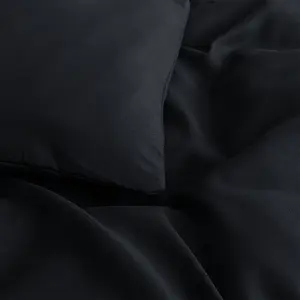 Plain Microfibre 200TC Reversible Contemporary Luxury Quilt Duvet Cover Black / Double Duvet Cover - 2 Standard Pillowcases