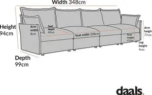 Byron Pillow Edge Mist Grey Boucle Modular Sofa, 4-Seater - Daals - Sofas