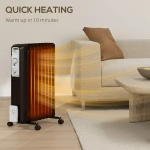 HOMCOM 2000W 9 Fin Oil Filled Heater Radiator for Home, Black