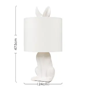 ValueLights Lepus Pair of Modern White Ceramic Rabbit/Hare Table Lamps with White Shade with LED Bulb