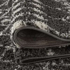 Moroccan Dark Grey Shaggy  Living Room Rug 1040