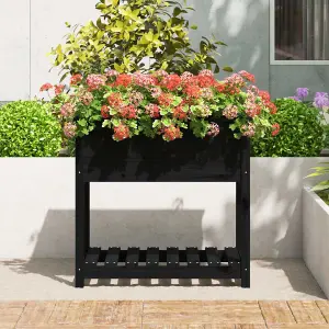 Berkfield Planter with Shelf Black 82.5x54x81 cm Solid Wood Pine