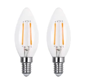 30w Equivalent LED Filament Candle Light Bulb Candle E14 Small Screw 2.0w - Warm White - Pack of 2