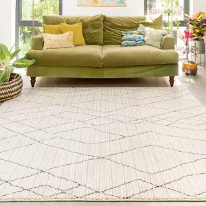 Beige Abstract Linear Moroccan Berber Living Area Rug 80x150cm