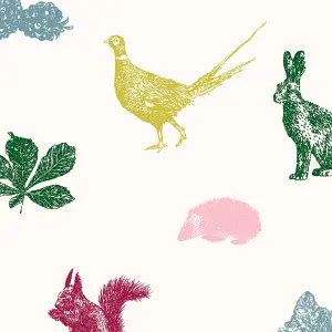 Joules Multicolour Etched woodland Smooth Wallpaper Sample