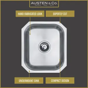 Austen & Co. Lucca Stainless Steel Undermount Single Bowl Kitchen Sink, Lifetime Guarantee, Easy To Clean, Fast & Free Delivery