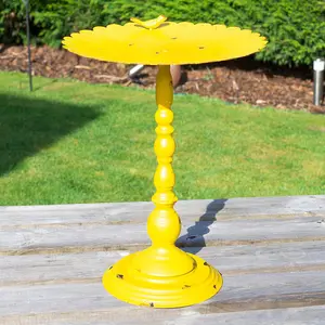 Small Yellow Bird Feeder - Weather Resistant Metal Freestanding Outdoor Garden Wild Bird Seed & Nut Feeding Station - H44 x 31.5cm