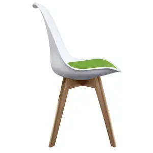 Soho White & Green Plastic Dining Chair with Squared Light Wood Legs