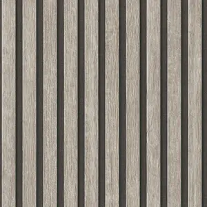 AS Creation Wooden Slats Panelling 3D Wood Panel Stripe Non Woven Wallpaper Light Grey Black 39109-2