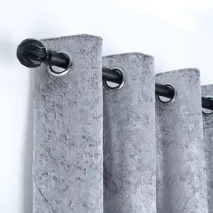 A.Unique Home Geo Ball Metal Extendable Curtain Pole With Rings and Fittings (25/28mm) - Matte Black, 120cm - 220cm Approx