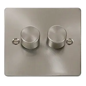 Flat Plate Satin / Brushed Chrome 2 Gang 2 Way LED 100W Trailing Edge Dimmer Light Switch - SE Home