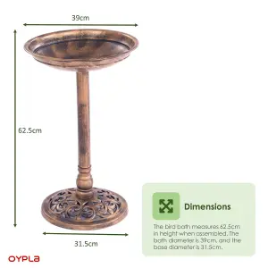 Oypla Traditional Ornamental Pedestal Garden Water Bird Bath (Bronze)