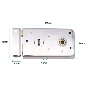 EAI Rim Sashlock Surface Mounted Lock - 140 x 85mm - Polished Chrome