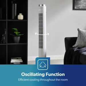 GEEPAS 46-inch Oscillating Tower Fan with 3 Speeds Digital Display Touch Panel 4 Modes with  Remote Control, White